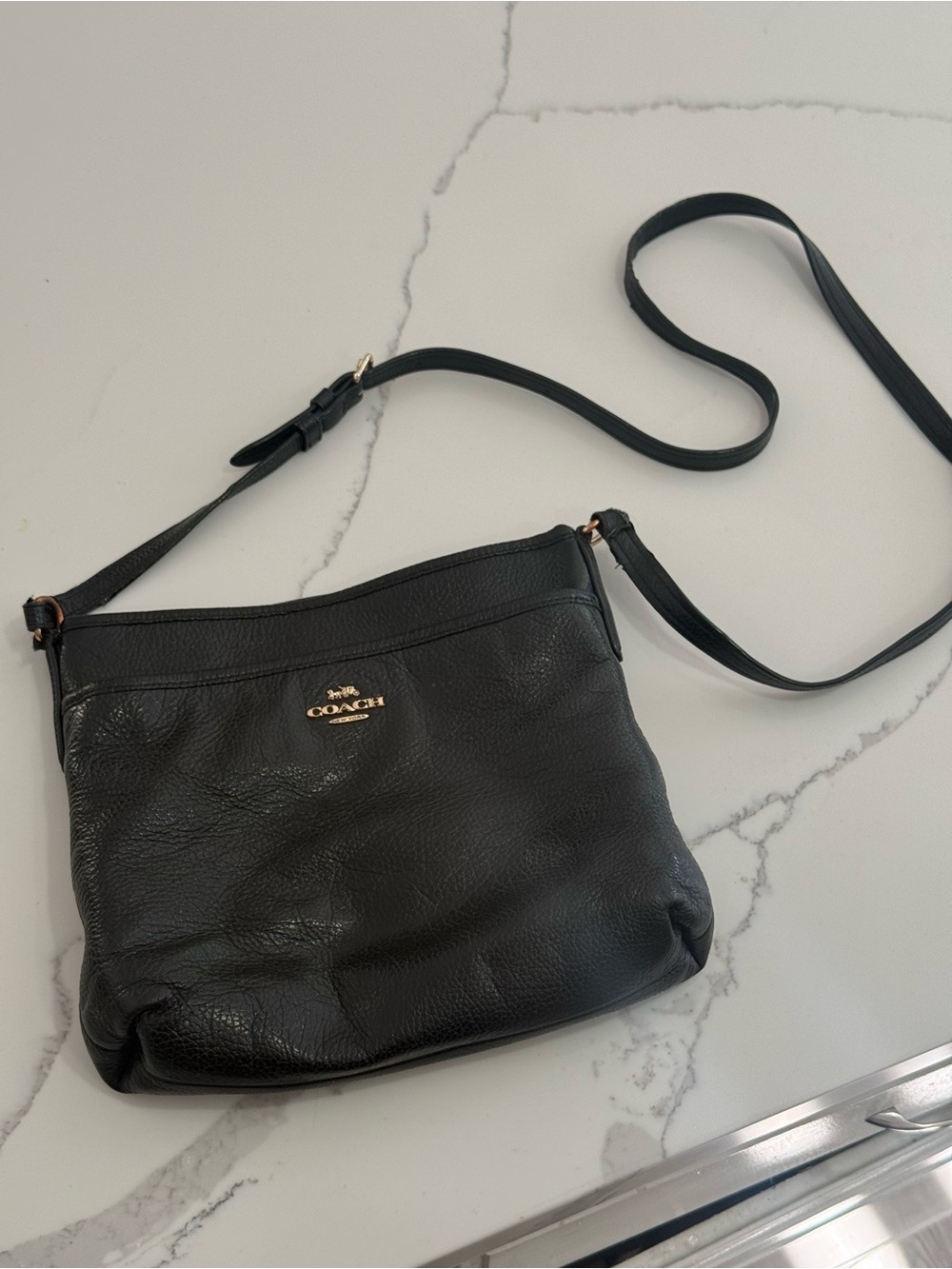 Vintage Coach black soft leather crossbody bag with pebbled texture